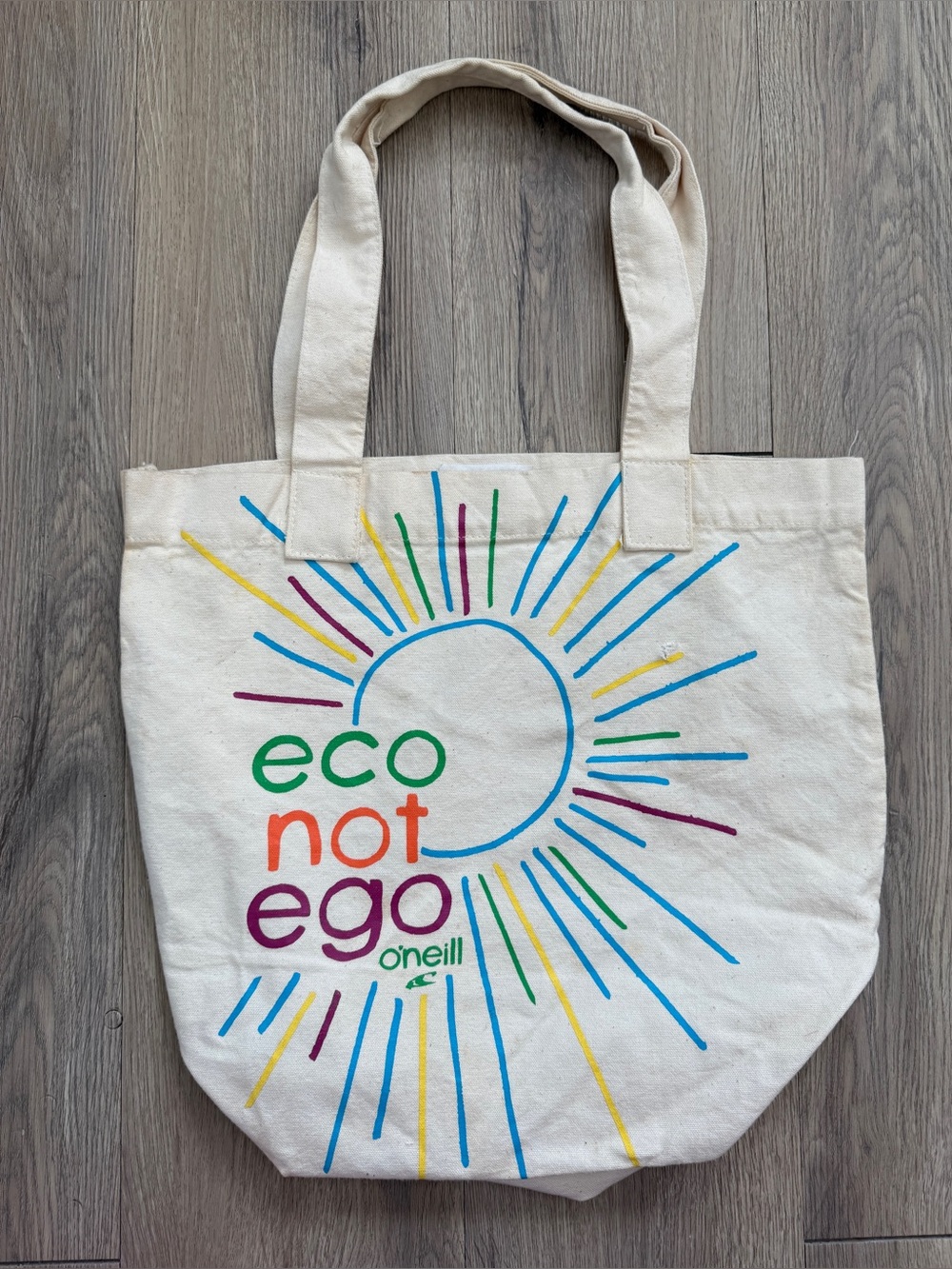 O’Neill Canvas Eco Not Ego Off White and Rainbow Colored Tote Bag One Size